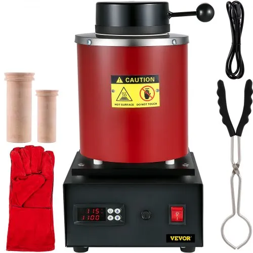 VEVOR Gold Melting Furnace, 1350W, 2102 ℉ Max Temperature, 3 kg Digital Electric Melting Furnace, with 1 kg and 3 kg Ceramic Crucible and Ingot Die for Processing of Gold, Silver, Aluminum, Copper