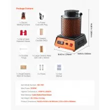 VEVOR Electric Melting Furnace, 1500W Electric Metal Smelter Foundry, 2102℉/1150℃ Metal Smelting Machine with 5kg Ceramic Crucible, Gold Smelting Kit for Jewelry Making, Metal Bars, Metal Components