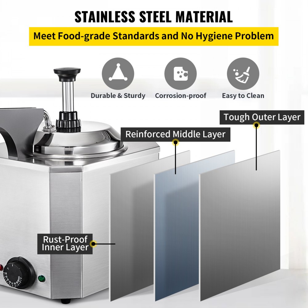 VEVOR Fudge Warmer 1 Pump Hot Cheese Pump Stainless Steel Cheese Pump 30-110°C Nacho Cheese Warmer with Heating Block Nacho Cheese Dispenser with Pump 10-30ML Per Time for Hot Fudge Cheese Caramel