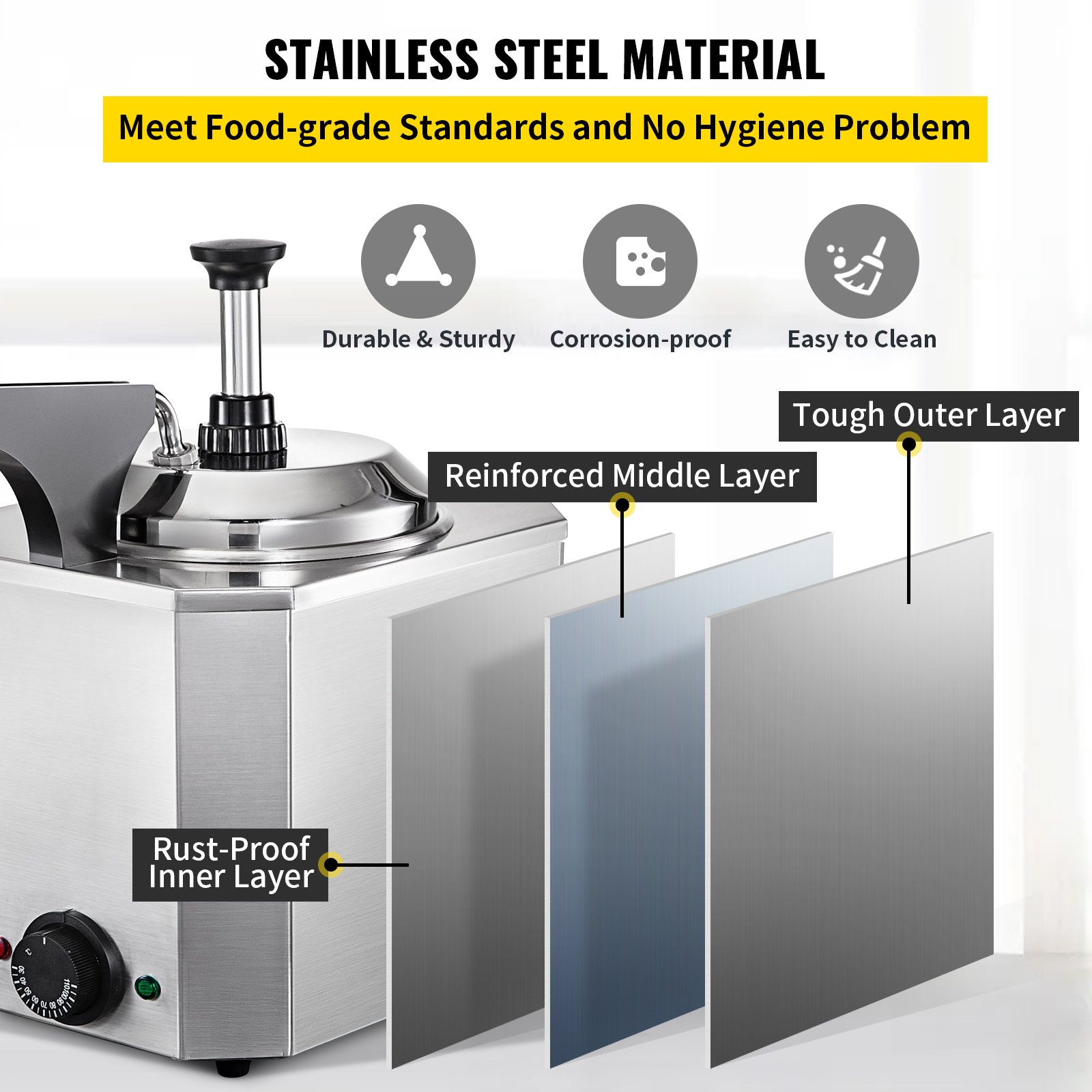 VEVOR Fudge Warmer 1 Pump Hot Cheese Pump Stainless Steel Cheese Pump 30-110°C Nacho Cheese Warmer with Heating Block Nacho Cheese Dispenser with Pump 10-30ML Per Time for Hot Fudge Cheese Caramel