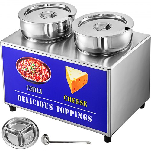 VEVOR Hot Fudge Warmer, Sauce Dressing Dispenser, Cheese Warmer 2 x 6 L