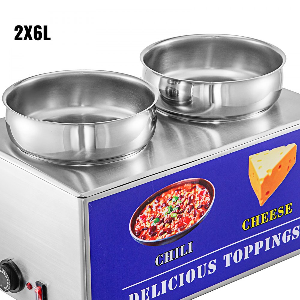 VEVOR Hot Fudge Warmer, Sauce Dressing Dispenser, Cheese Warmer 2 x 6 L