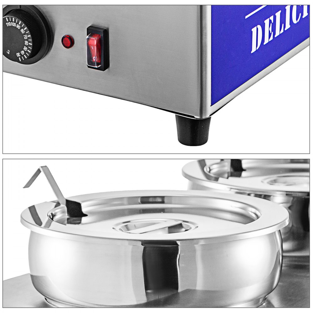 VEVOR Hot Fudge Warmer, Sauce Dressing Dispenser, Cheese Warmer 2 x 6 L