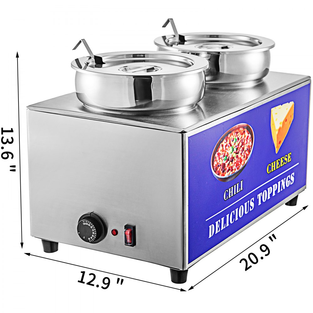 VEVOR Hot Fudge Warmer, Sauce Dressing Dispenser, Cheese Warmer 2 x 6 L