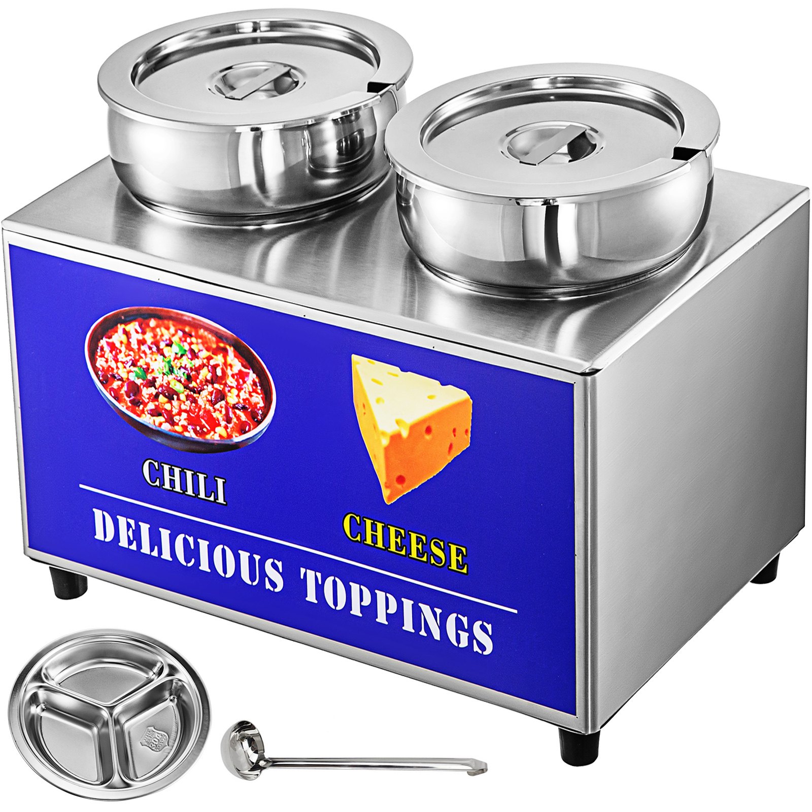 VEVOR Hot Fudge Warmer, Sauce Dressing Dispenser, Cheese Warmer 2 x 6 L