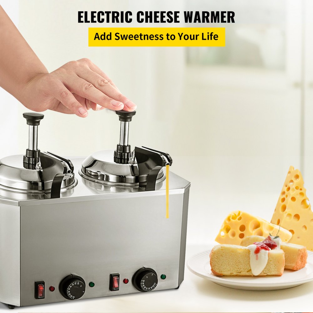 VEVOR 2.6Qt Nacho Cheese Dispenser w/Heated Pump Hot Fudge Caramel Warmer  Stainless 