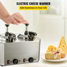 VEVOR Cheese Warmer with Pump, 5.28 Qt Capacity Cheese Dispenser Hot Fudge Warmer, Dual Head Spout Heater 1300 W Cheese Warmer Dispenser, 30-110℃ Temp Adjustable 110 V Heated Pump Dispenser