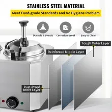 VEVOR Cheese Warmer with Pump, 5.28 Qt Capacity Cheese Dispenser Hot Fudge Warmer, Dual Head Spout Heater 1300 W Cheese Warmer Dispenser, 30-110℃ Temp Adjustable 110 V Heated Pump Dispenser