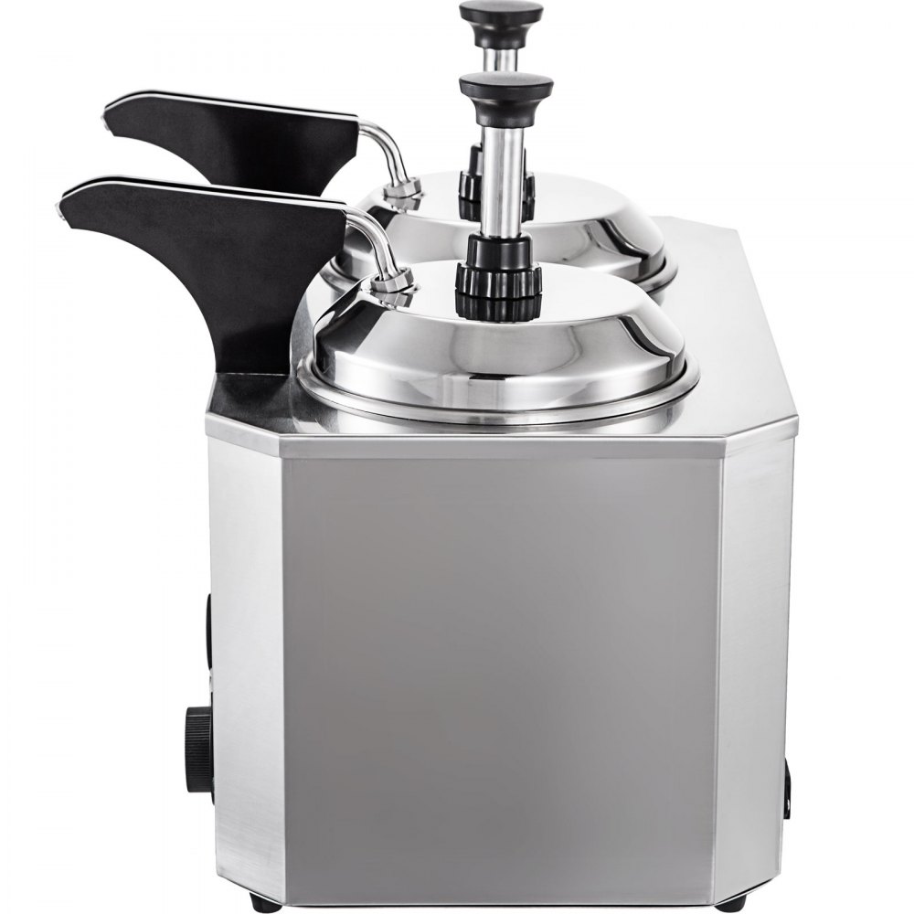 VEVOR Hot Cheese Pump Fudge Warmer 2 Pumps Stainless Steel Cheese Pump 30-110°C Nacho Cheese Warmer with Heating Blocks Nacho Cheese Dispenser with Pump 10-30ML Per Time for Hot Fudge Cheese Caramel