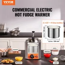 VEVOR Dispensador eléctrico de queso con bomba, calentador comercial de caramelo caliente de 2,3 cuartos, dispensador de bomba calentada de acero inoxidable, calentador de salsa de queso Nacho ajustable a temperatura de 86-230 ℉, para caramelo de queso caliente