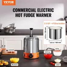 Dispensador de queso eléctrico VEVOR con bomba, calentador comercial de salsa de queso caliente de 2,3 cuartos de galón, dispensador de bomba de acero inoxidable, temperatura ajustable de 86 a 230 ℉, calentador de salsa de queso nacho, para salsa de queso caliente y caramelo