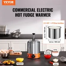 Dispensador de queso eléctrico VEVOR con bomba, calentador comercial de salsa de queso caliente de 2,3 cuartos de galón, dispensador de bomba de plástico, temperatura ajustable de 86 a 230 ℉, calentador de salsa de queso nacho, para salsa de queso caliente y caramelo