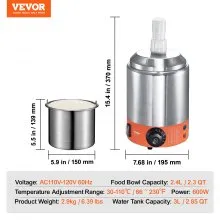 Dispensador de queso eléctrico VEVOR con bomba, calentador comercial de salsa de queso caliente de 2,3 cuartos de galón, dispensador de bomba de plástico, temperatura ajustable de 86 a 230 ℉, calentador de salsa de queso nacho, para salsa de queso caliente y caramelo