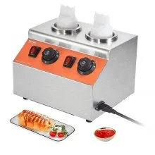 VEVOR Calentador de botellas eléctrico con botellas, dispensador de queso comercial de 0,57 x 2 cuartos de galón, calentador de caramelo caliente 86-185 ℉ temperatura ajustable, botellas dobles de plástico, calentador de queso Nacho, para caramelo de queso caliente