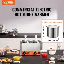 VEVOR Dispensador eléctrico de queso con bombas, calentador comercial de caramelo caliente de 2,3 x 2 cuartos, dispensador de doble bomba de plástico, calentador de salsa de queso Nacho ajustable a temperatura de 86-230 ℉, para caramelo de queso caliente