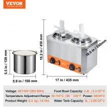 VEVOR Dispensador eléctrico de queso con bombas, calentador comercial de caramelo caliente de 2,3 x 2 cuartos, dispensador de doble bomba de plástico, calentador de salsa de queso Nacho ajustable a temperatura de 86-230 ℉, para caramelo de queso caliente