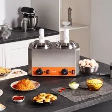 VEVOR Dispensador eléctrico de queso con bombas, calentador comercial de caramelo caliente de 2,3 x 2 cuartos, dispensador de doble bomba de plástico, calentador de salsa de queso Nacho ajustable a temperatura de 86-230 ℉, para caramelo de queso caliente