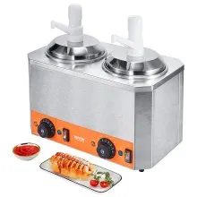 VEVOR Dispensador eléctrico de queso con bombas, calentador comercial de caramelo caliente de 2,3 x 2 cuartos, dispensador de doble bomba de plástico, calentador de salsa de queso Nacho ajustable a temperatura de 86-230 ℉, para caramelo de queso caliente