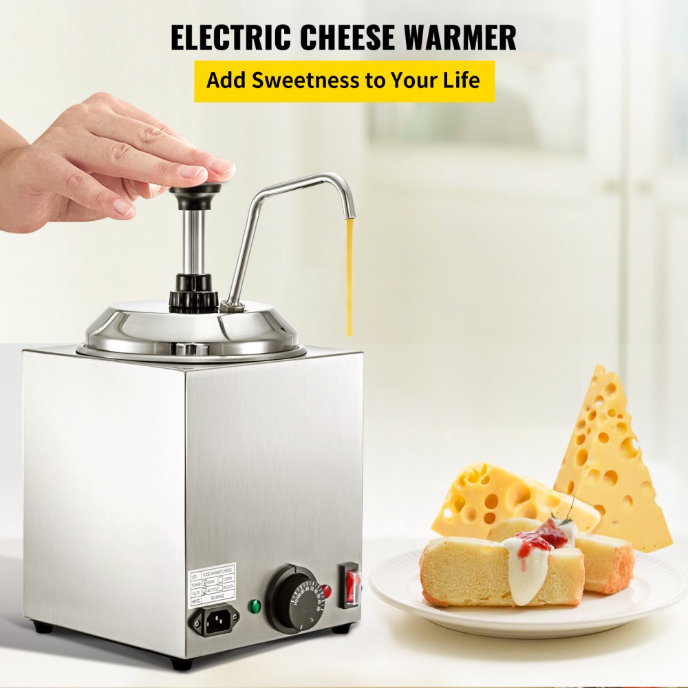 VEVOR Cheese Dispenser with Pump 2.6qt Capacity Nacho Cheese Warmer with Pump 650W Hot Fudge Warmer Stainless Steel Hot Cheese Dispenser for Hot