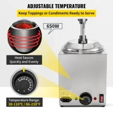 VEVOR Dispensador de queso con bomba, calentador de queso Nacho de capacidad de 2.6 cuartos con bomba, calentador de dulce de azúcar caliente de 650 W, dispensador de queso caliente de acero inoxidable para caramelo de queso con dulce de azúcar caliente