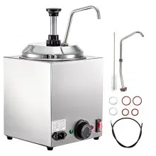 VEVOR Dispensador de queso con bomba, calentador de queso Nacho de capacidad de 2.6 cuartos con bomba, calentador de dulce de azúcar caliente de 650 W, dispensador de queso caliente de acero inoxidable para caramelo de queso con dulce de azúcar caliente