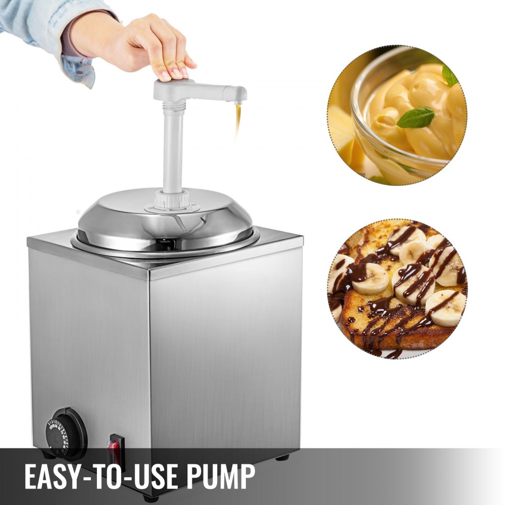 VEVOR Hot Fudge Warmer with Pump Hot Fudge Dispenser 2.2 Qt Hot Cheese Dispenser