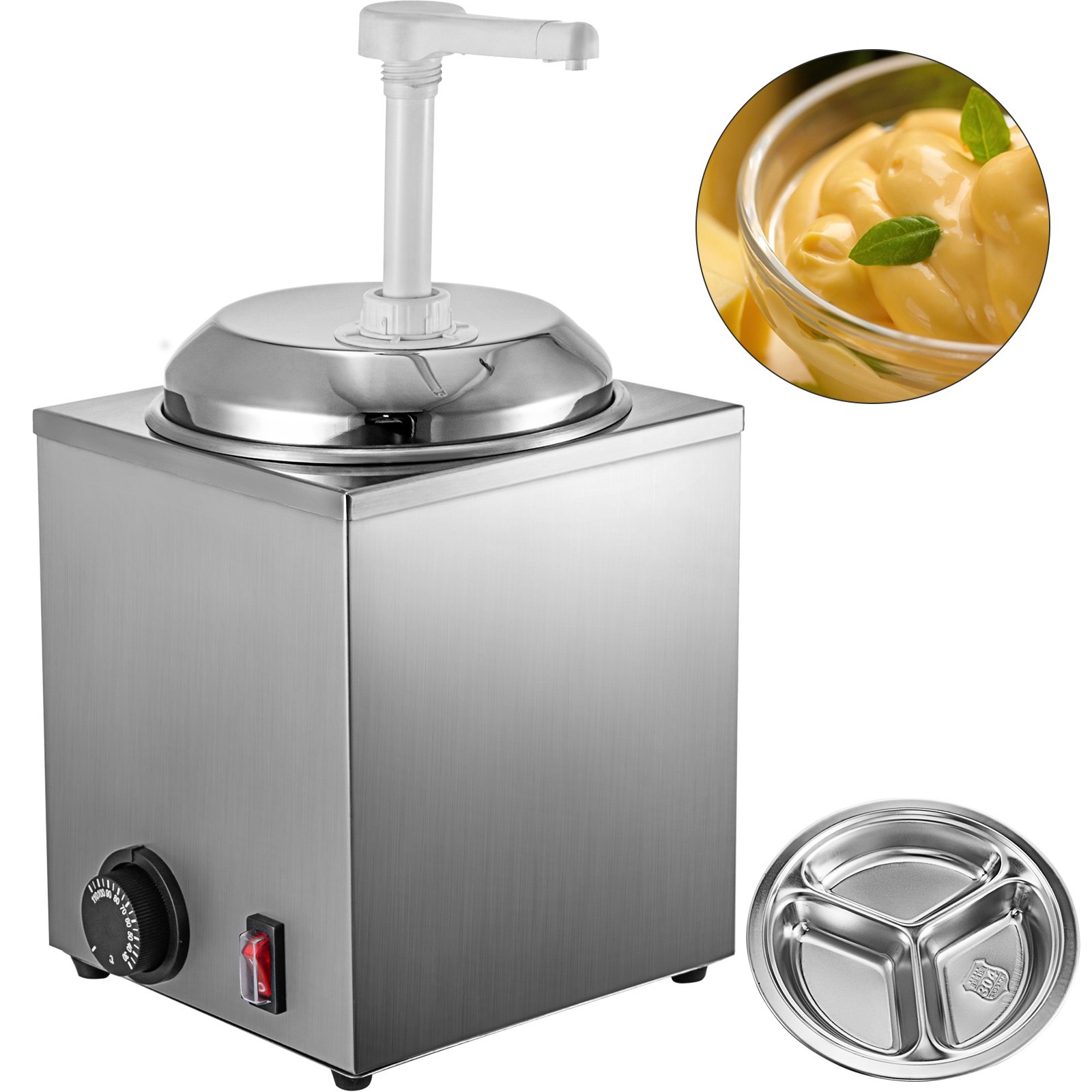 VEVOR Hot Fudge Warmer with Pump Hot Fudge Dispenser 2.2 Qt Hot Cheese Dispenser