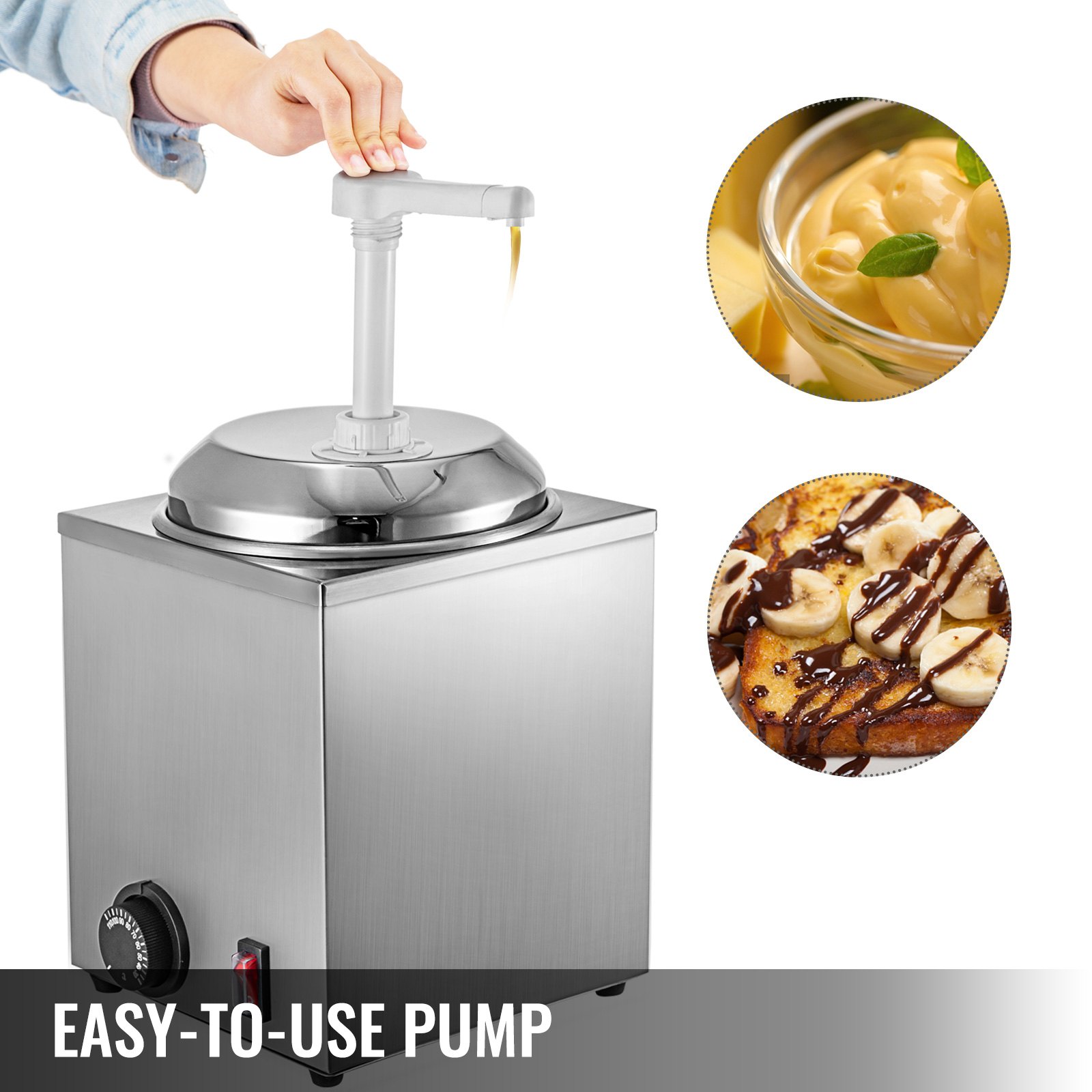 VEVOR Hot Fudge Warmer with Pump Hot Fudge Dispenser 2.2 Qt Hot Cheese Dispenser