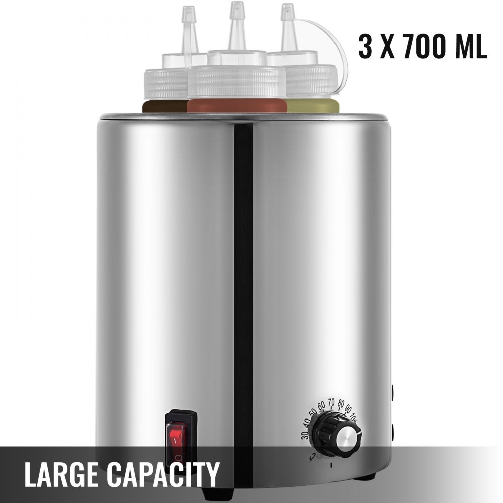 VEVOR Hot Fudge Warmer Hot Fudge Dispenser with Three 0.6 QT Squeeze Bottle 650W