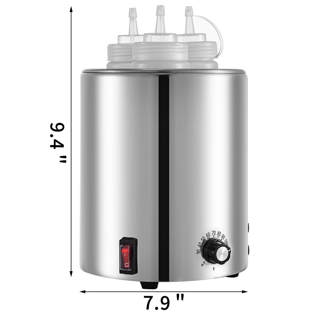 VEVOR Hot Fudge Warmer Hot Fudge Dispenser with Three 0.6 QT Squeeze Bottle 650W