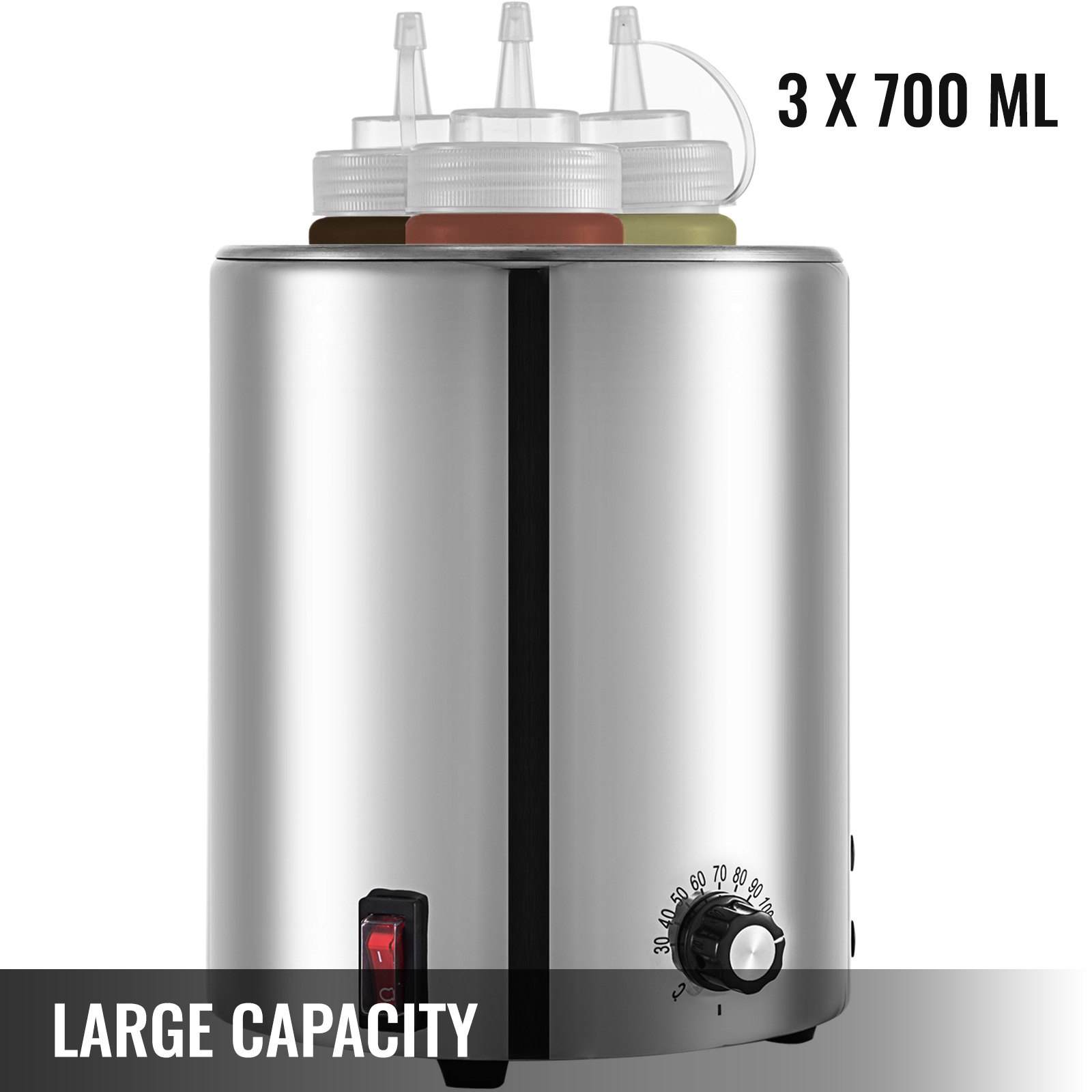 VEVOR Hot Fudge Warmer Hot Fudge Dispenser with Three 0.6 QT Squeeze Bottle 650W