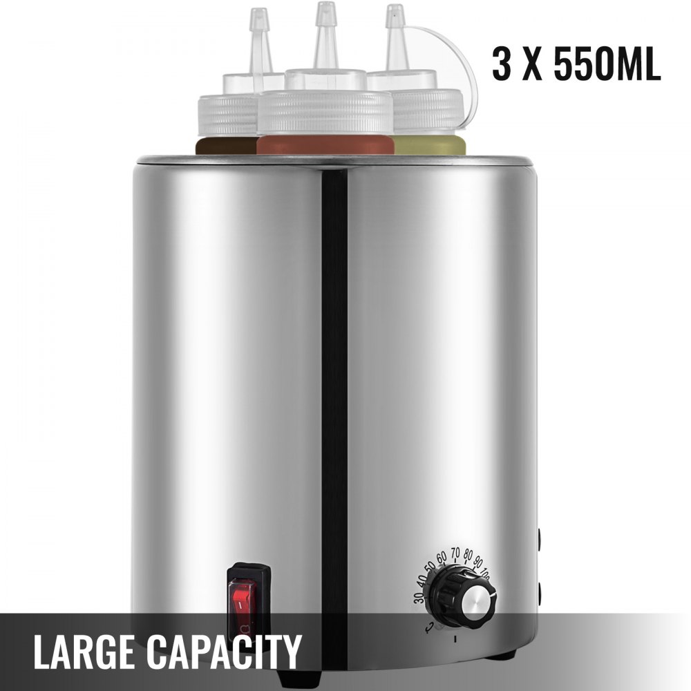 VEVOR Hot Fudge Warmer Hot Fudge Dispenser with Three 0.5 QT Squeeze Bottle 650W