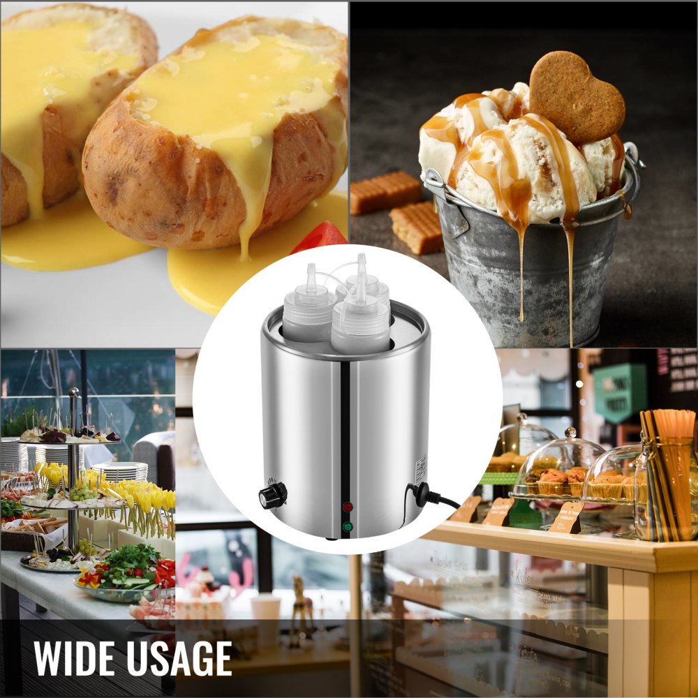 VEVOR Hot Fudge Warmer Hot Fudge Dispenser with Three 0.5 QT Squeeze Bottle 650W