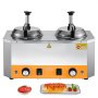 VEVOR Electric Cheese Dispenser with Pumps, 2.4x2 L Commercial Hot Fudge Warmer, Stainless Steel Heated Double Pumps Dispenser, 86-230℉ Temp Adjustable Nacho Cheese Warmer for Fudge Cheese Caramel
