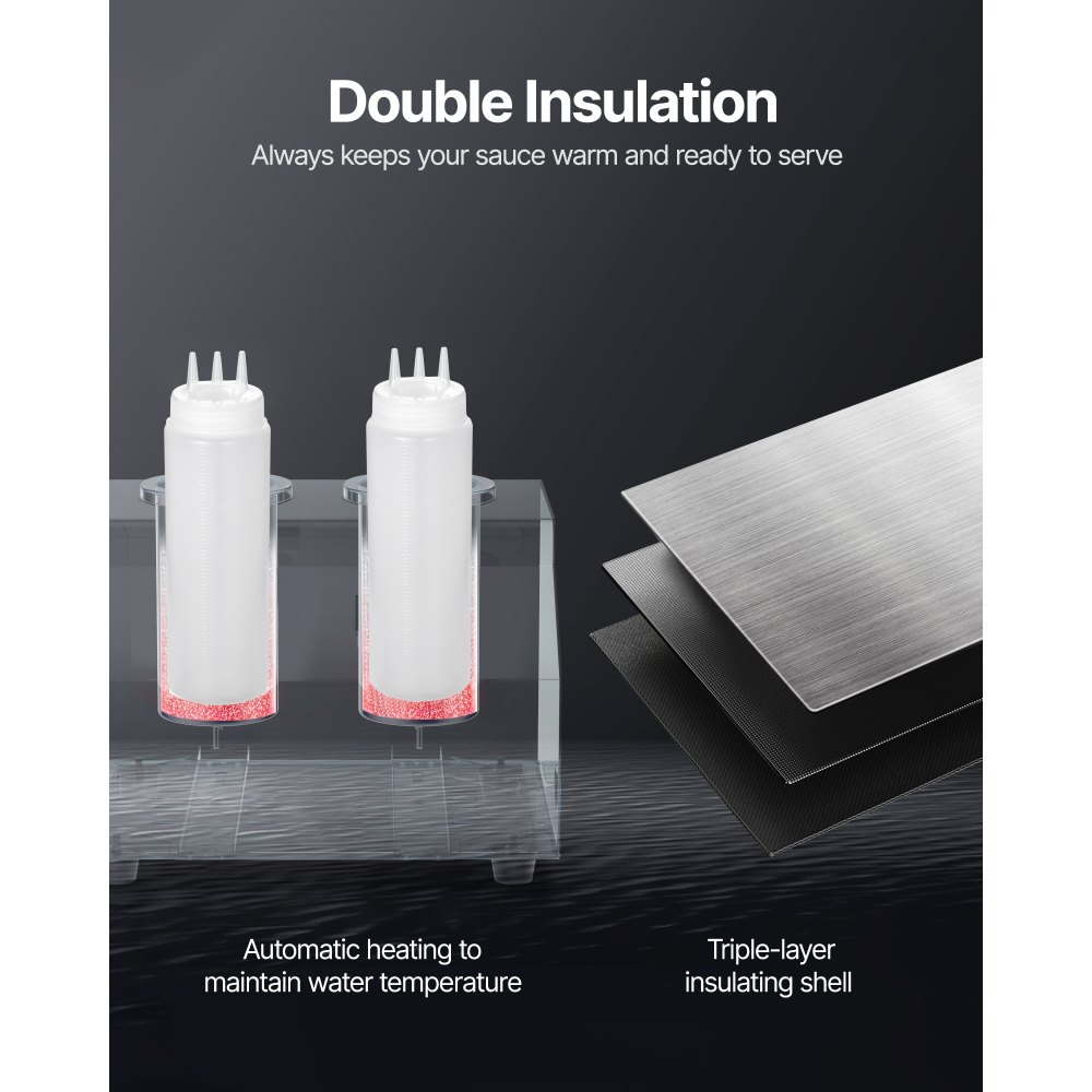 VEVOR Electric Bottle Warmer with Bottles, 0.8x2 LCommercial Cheese Dispenser, Hot Fudge Warmer 86-185℉ Temp Adjustable, Plastic Double Bottles Nacho Cheese Warmer, for Hot Fudge Cheese Caramel