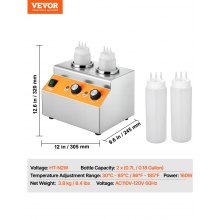0.8x2 L Electric Bottle Warmer with Bottle Commercial Hot Fudge Warmer 86-185℉