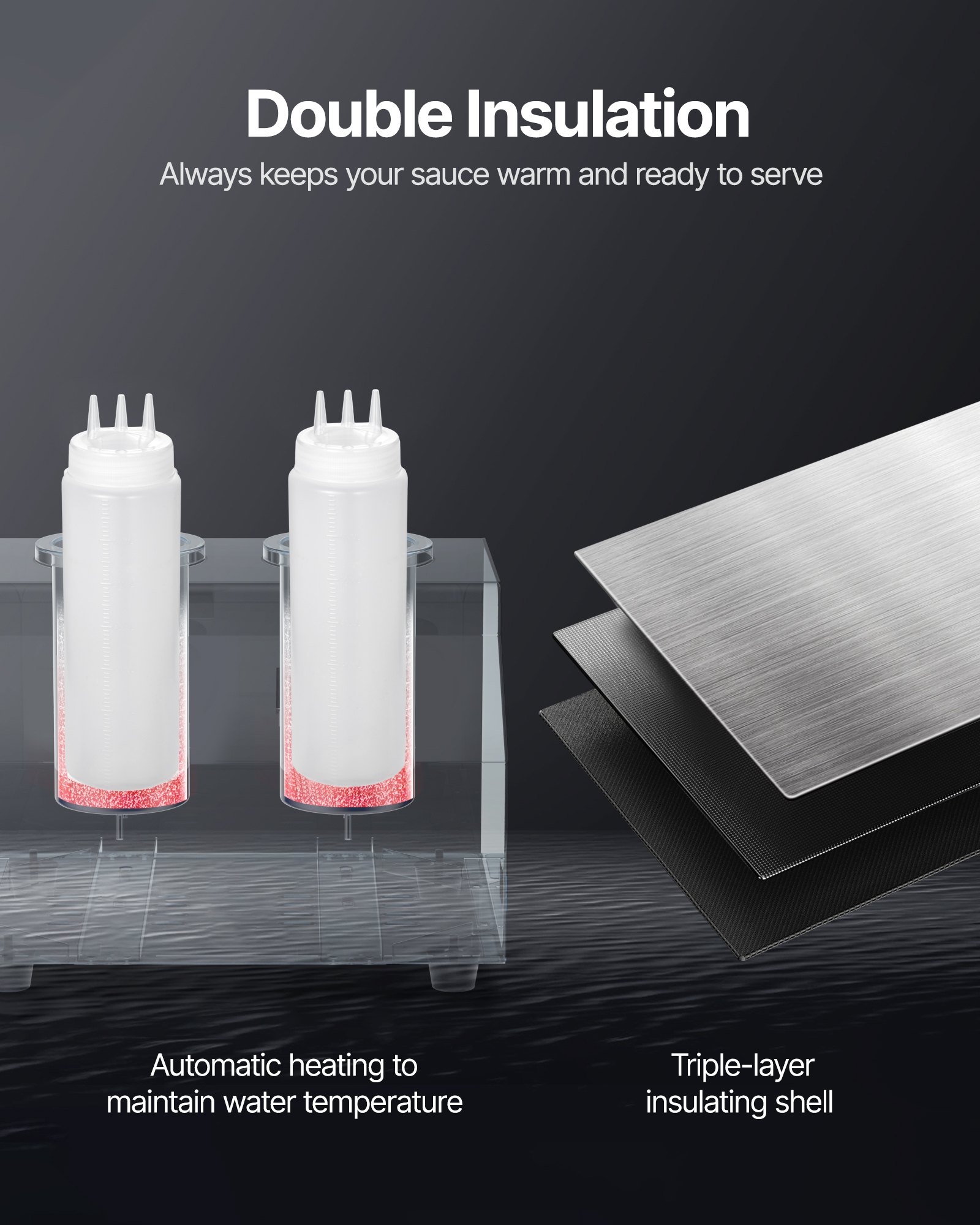 VEVOR Electric Bottle Warmer with Bottles, 0.8x2 LCommercial Cheese Dispenser, Hot Fudge Warmer 86-185℉ Temp Adjustable, Plastic Double Bottles Nacho Cheese Warmer, for Hot Fudge Cheese Caramel