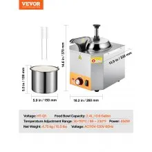 2.4L Electric Cheese Dispenser with Pump Commercial Hot Fudge Warmer 86℉-230℉