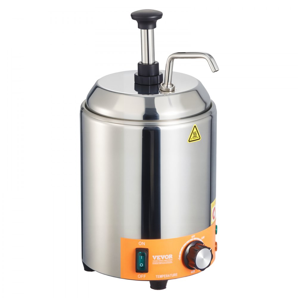 VEVOR Electric Cheese Dispenser with Pump, 2.4L Commercial Hot Fudge Warmer, Stainless Steel Pump Dispenser, 86-230℉ Temp Adjustable Nacho Cheese Sauce Warmer, for Hot Fudge Cheese Caramel