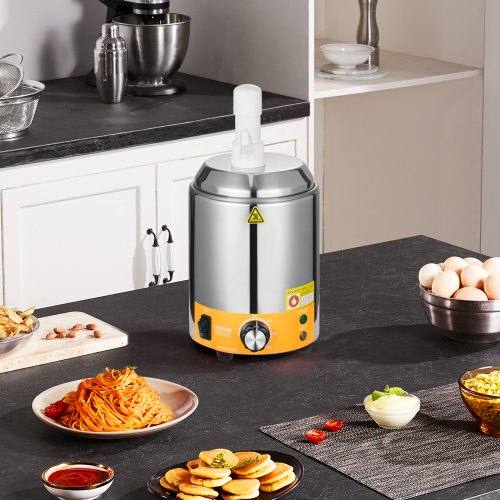 Produktbild von 800W Elektrischer Soßenwärmer Aus Edelstahl – Mit 4 PVC-Spenderflaschen, 0,68L, Für Käse, Schokolade & BBQ-Saucen, Gastro-Qualität