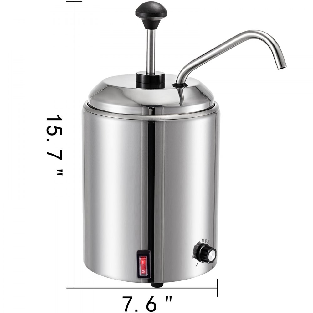 Nacho Cheese/Fudge Topping Dispenser Pump & Caramel Condiment Warmer 2.5L 650W