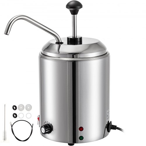 VEVOR Cheese Dispenser with Pump 2.64 Qt Capacity Hot Fudge Warmer with Pump 110 V 650W Cheese Warmer Stainless Steel Cheese Dispenser with Pump 30-110℃ Temp Adjustable for Hot Fudge Cheese Caramel