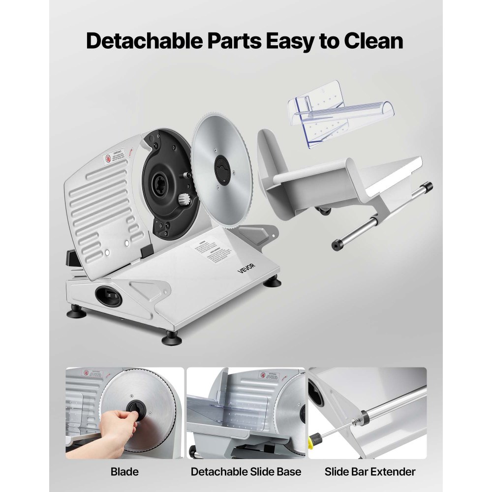 VEVOR Meat Slicer, Electric Deli Slicer with Two 190mm SUS420 Blades & 0-15mm Adjustable Thickness, 200W Home Food-Slicer for Frozen Meat, Ham, Baguett, Steak