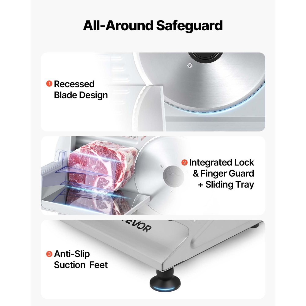 VEVOR Meat Slicer, Electric Deli Slicer with Two 190mm SUS420 Blades & 0-15mm Adjustable Thickness, 200W Home Food-Slicer for Frozen Meat, Ham, Baguett, Steak