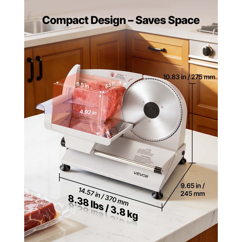 VEVOR Meat Slicer, Electric Deli Slicer with Two 190mm SUS420 Blades & 0-15mm Adjustable Thickness, 200W Home Food-Slicer for Frozen Meat, Ham, Baguett, Steak
