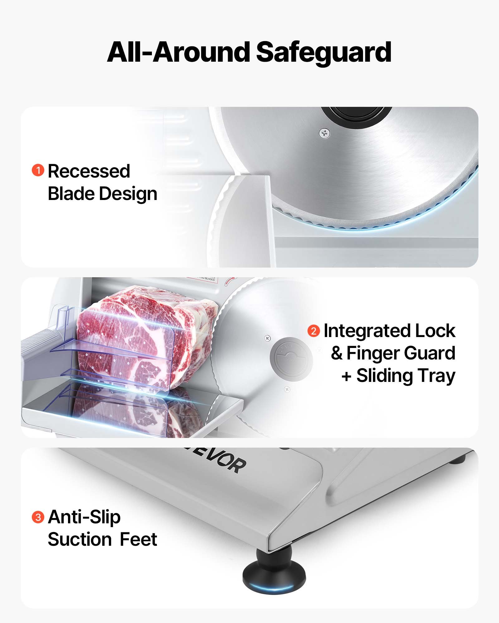 VEVOR Meat Slicer, Electric Deli Slicer with Two 190mm SUS420 Blades & 0-15mm Adjustable Thickness, 200W Home Food-Slicer for Frozen Meat, Ham, Baguett, Steak