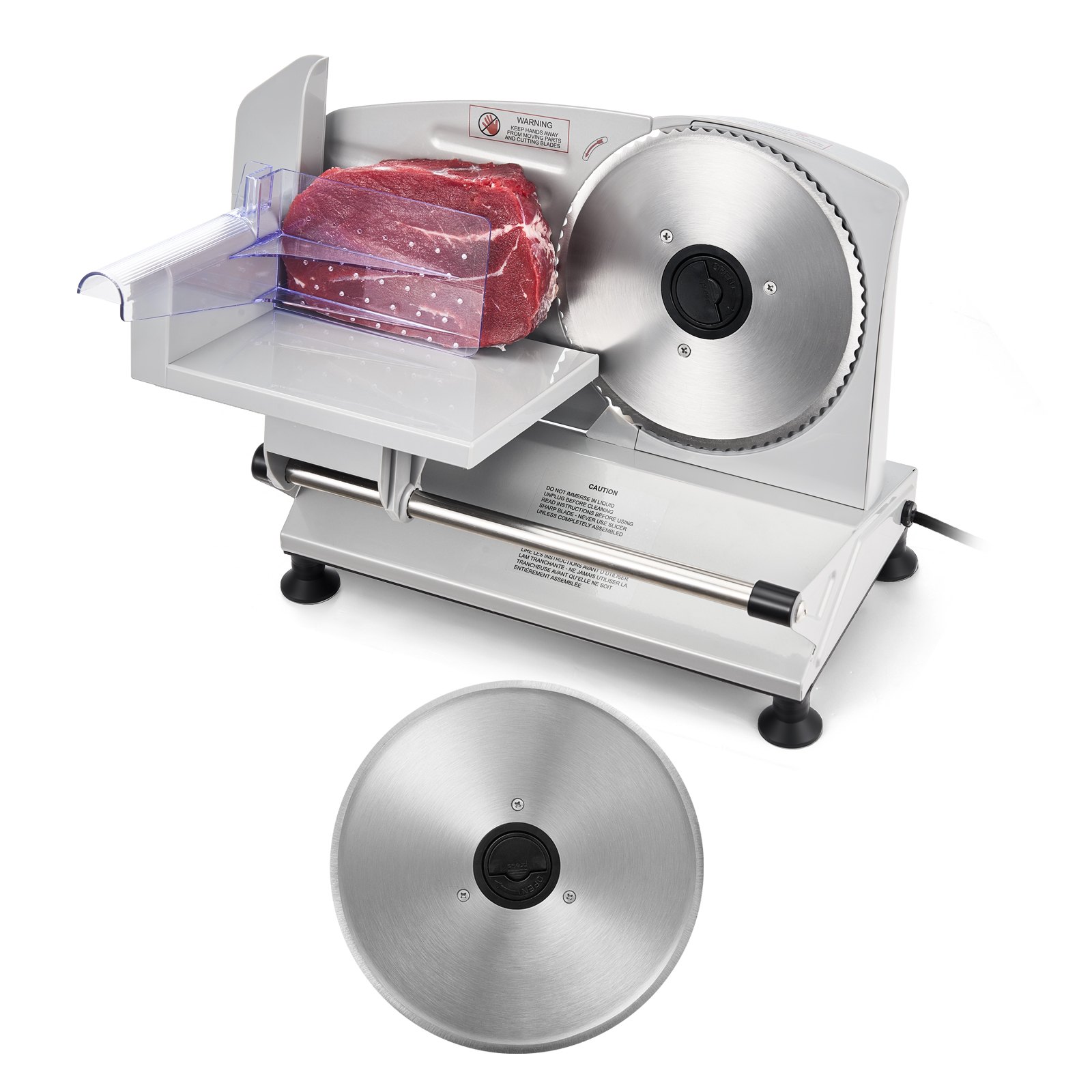 VEVOR Meat Slicer, 150W Electric Deli Slicer Machine with 170 mm Sharp Blade, Home Meat-Slicer with 65-90 RPM Slicing Speed, 0-15 mm Adjustable Thickness, for Frozen Meat, Ham, Baguett & Prime Steak