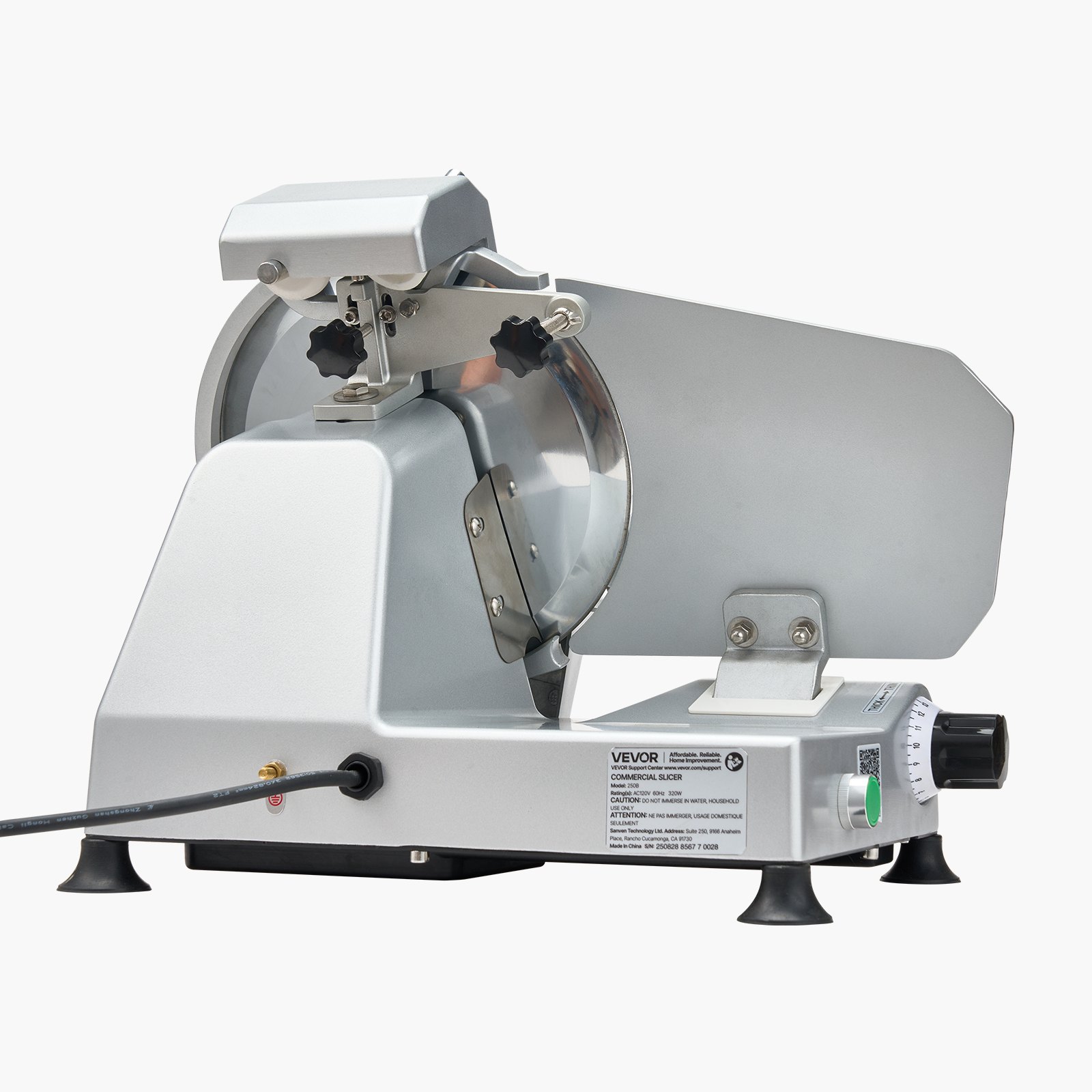 VEVOR Commercial Meat Slicer, 320W Electric Deli Slicer Machine with 250 mm Sharp Blade, Meat-Slicer with 450 RPM Slicing Speed, 0-10 mm Adjustable Thickness, for Frozen Meat, Ham, Baguett & Steak