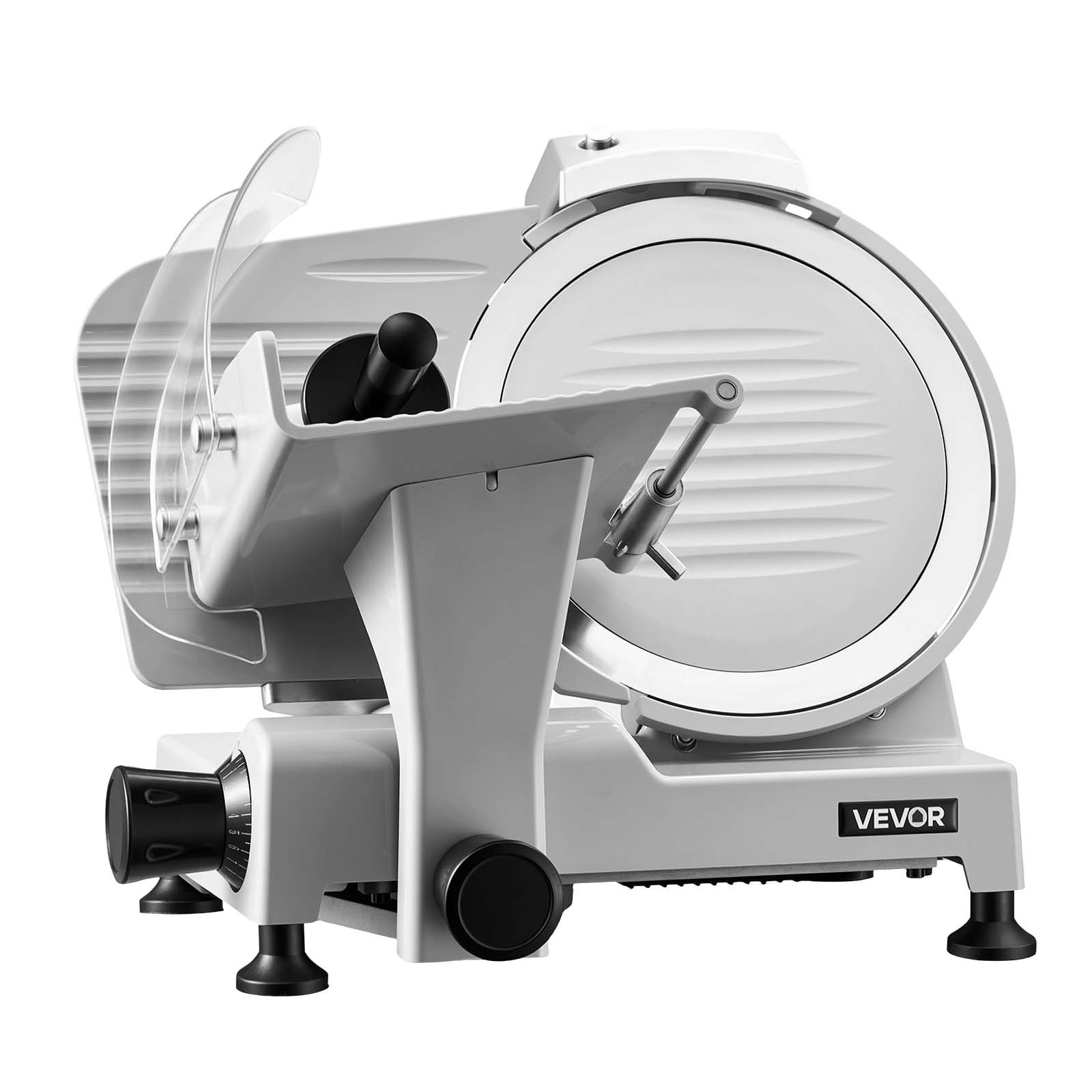 VEVOR Commercial Meat Slicer, 300W Electric Cutter, Removable 25cm Carbon Steel Blade and Food Tray, 0-12mm Adjustable Thickness Food Slicer Machine,for Frozen Meat, Ham, Baguett, Steak, ETL Approved
