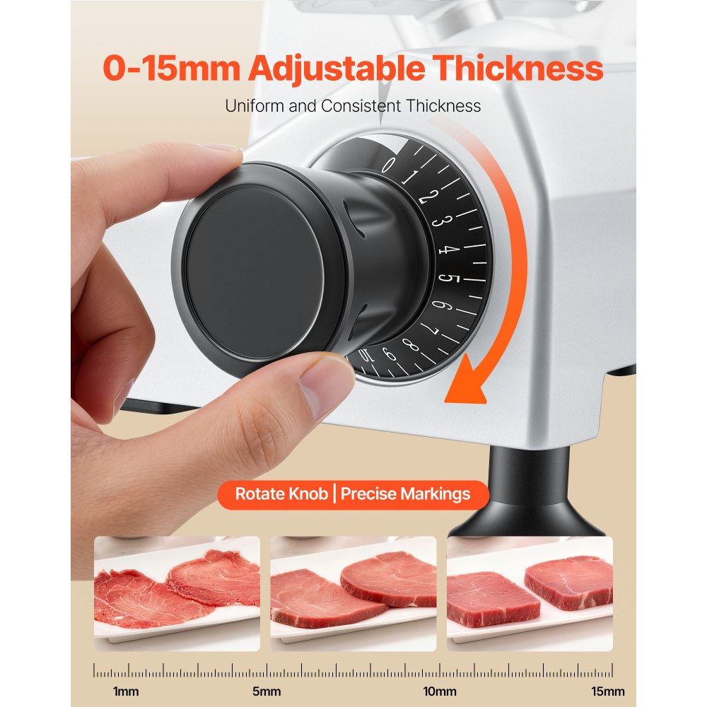 VEVOR Commercial Meat Slicer, 400W Electric Cutter, Removable 30cm Carbon Steel Blade and Food Tray, 0-15mm Adjustable Thickness Food Slicer Machine, for Frozen Meat, Ham, Baguett, Steak, ETL Approved